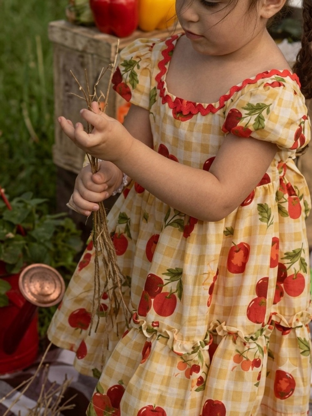 Cynthia Rowley ⁠Gingham Cherry Tomato Rickrack Trim Ruffle Tiered Dress 5T